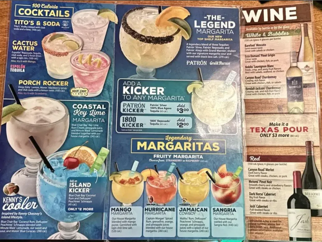 Texas Roadhouse wine selection during happy hour