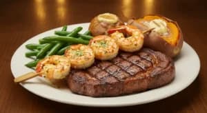 Ribeye 12oz + Grilled Shrimp