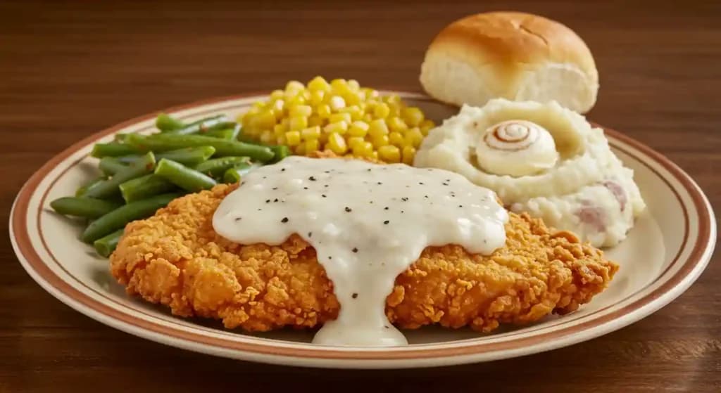 Texas Roadhouse Country Fried Chicken with gravy and sides