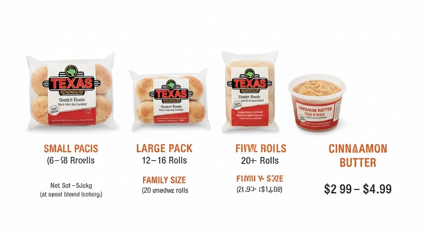Texas Roadhouse frozen rolls prices 2025 - cost comparison small large family size packages $4.99 to $12.99, cinnamon butter pricing grocery store deals