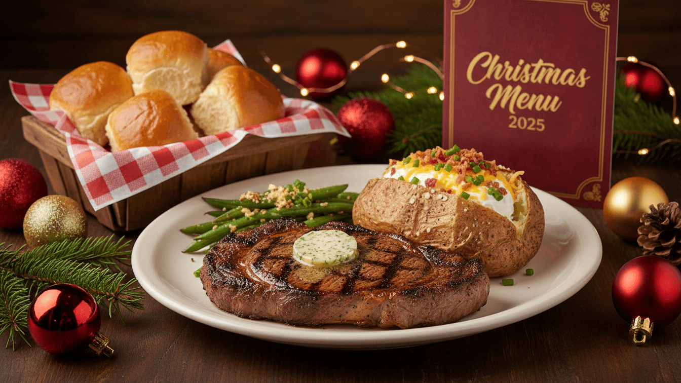 Texas Roadhouse Christmas Menu 2025 - Holiday dining with steaks and festive decorations