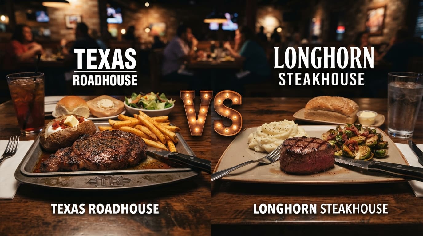 Texas Roadhouse vs LongHorn Steakhouse steak platters side by side comparison 2026
