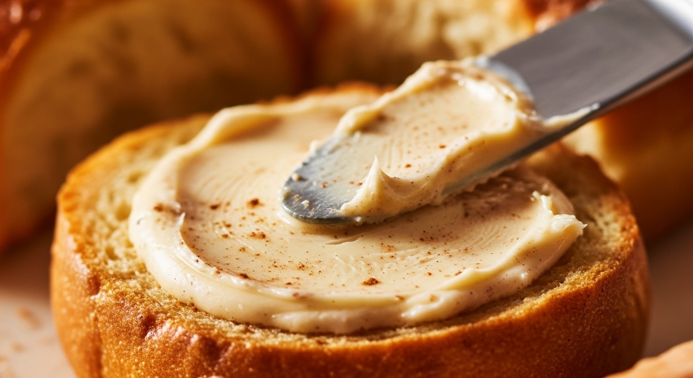 Texas Roadhouse cinnamon butter closeup - creamy signature butter spread for warm dinner rolls, restaurant quality butter with cinnamon, authentic steakhouse experience