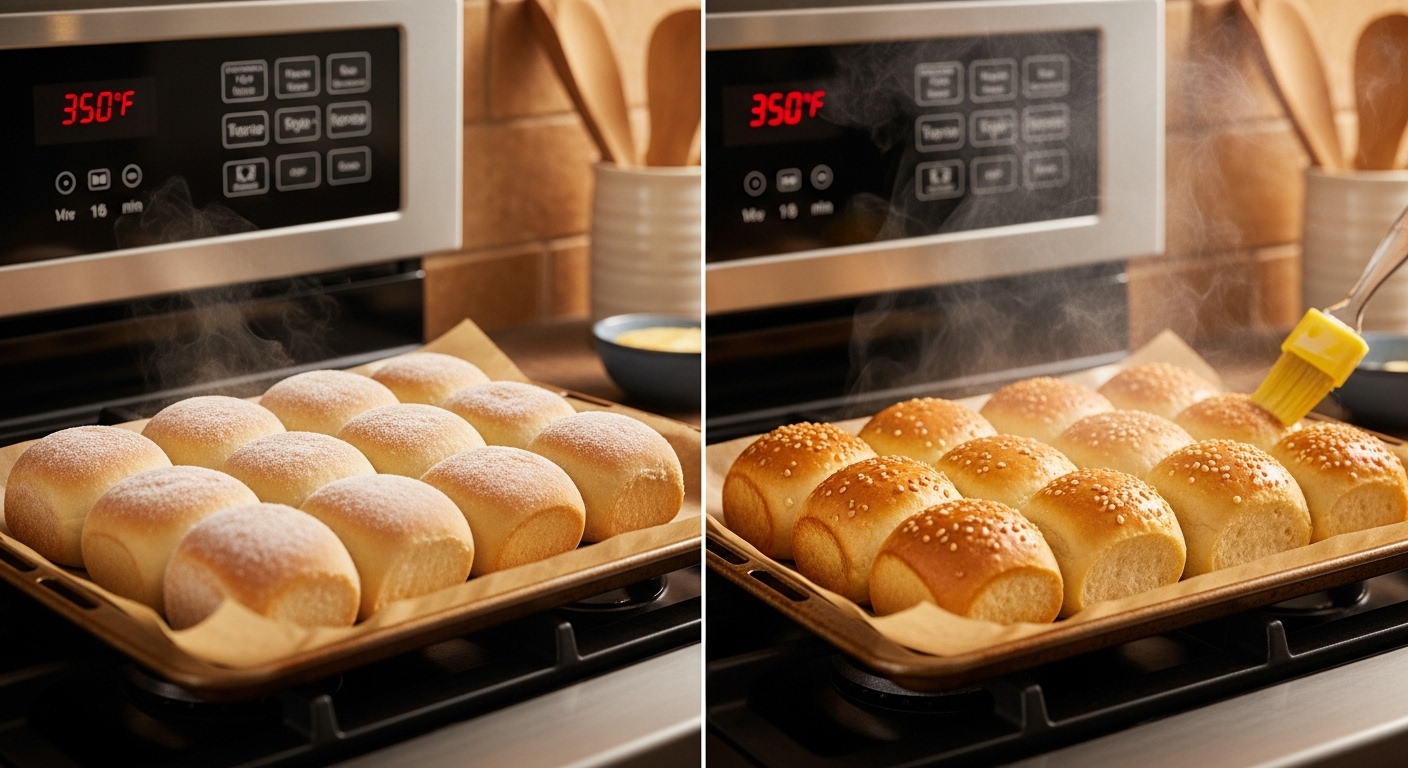 How to bake Texas Roadhouse frozen rolls at home - 350°F oven cooking instructions, 15 minute bake time, golden brown restaurant quality dinner rolls step by step guide